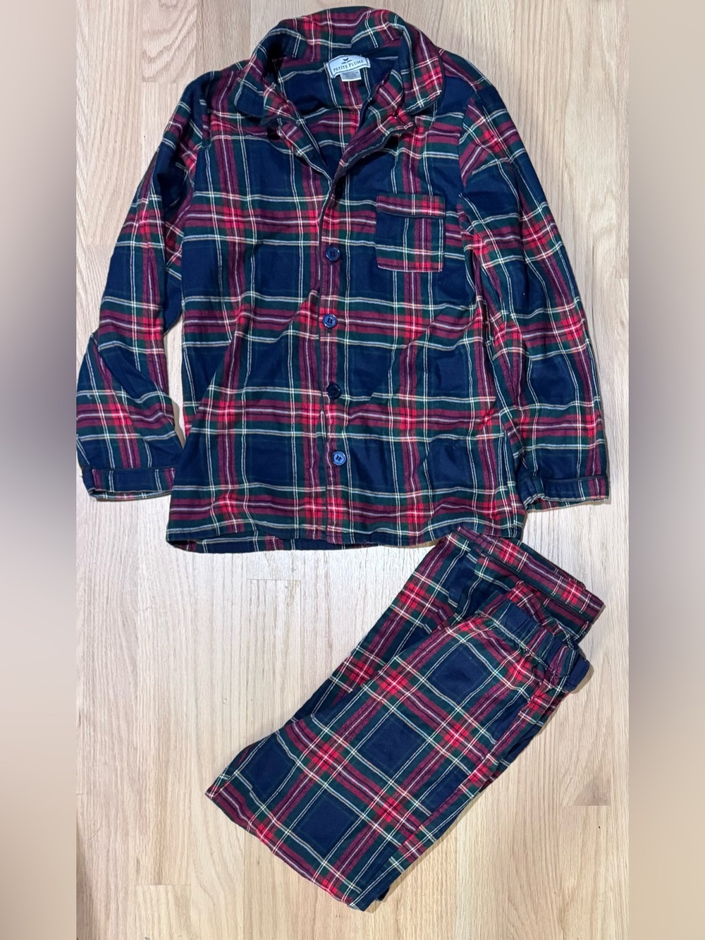 Petite Plume Kids Navy Red Button Down Plaid Flannel Pajama Set Pjs 10
